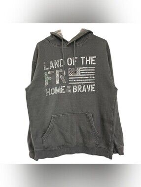 Buck Wear Hoodie Mens Large Olive Green Land of the Free Home of the Brave Camo